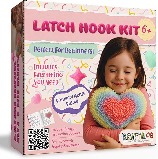 Rainbow Heart Latch Hook Pillow Kit Rainbow Heart Latch Hook Pillow Kit